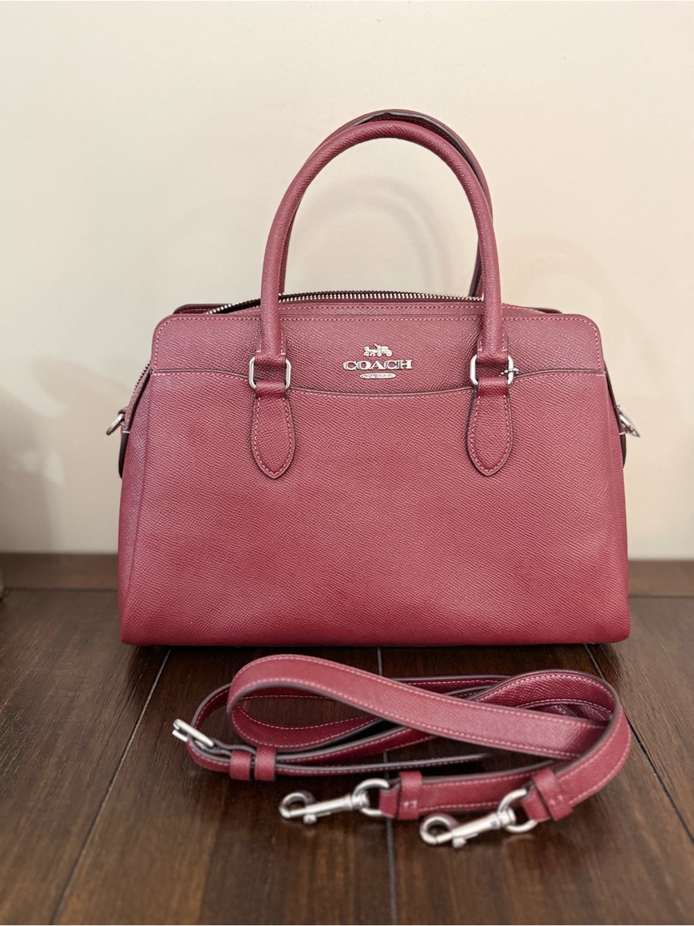 Coach Rosewood Leather Satchel with Removable Strap